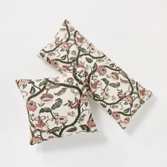 Floral Patterned Pillow - Cream and Green - Picture 4 of 4